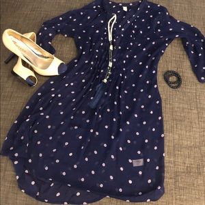 Navy and white polka dot tunic